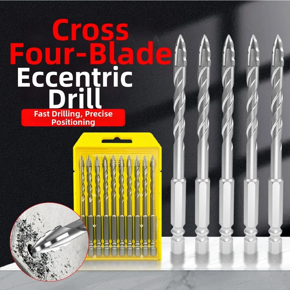 

1 шт., набор крестообразных эксцентриковых сверл с четырьмя краями, прецизионные четырехгранные пилообразные эксцентриковые спиральные сверла с шестигранной ручкой, сухое сверление