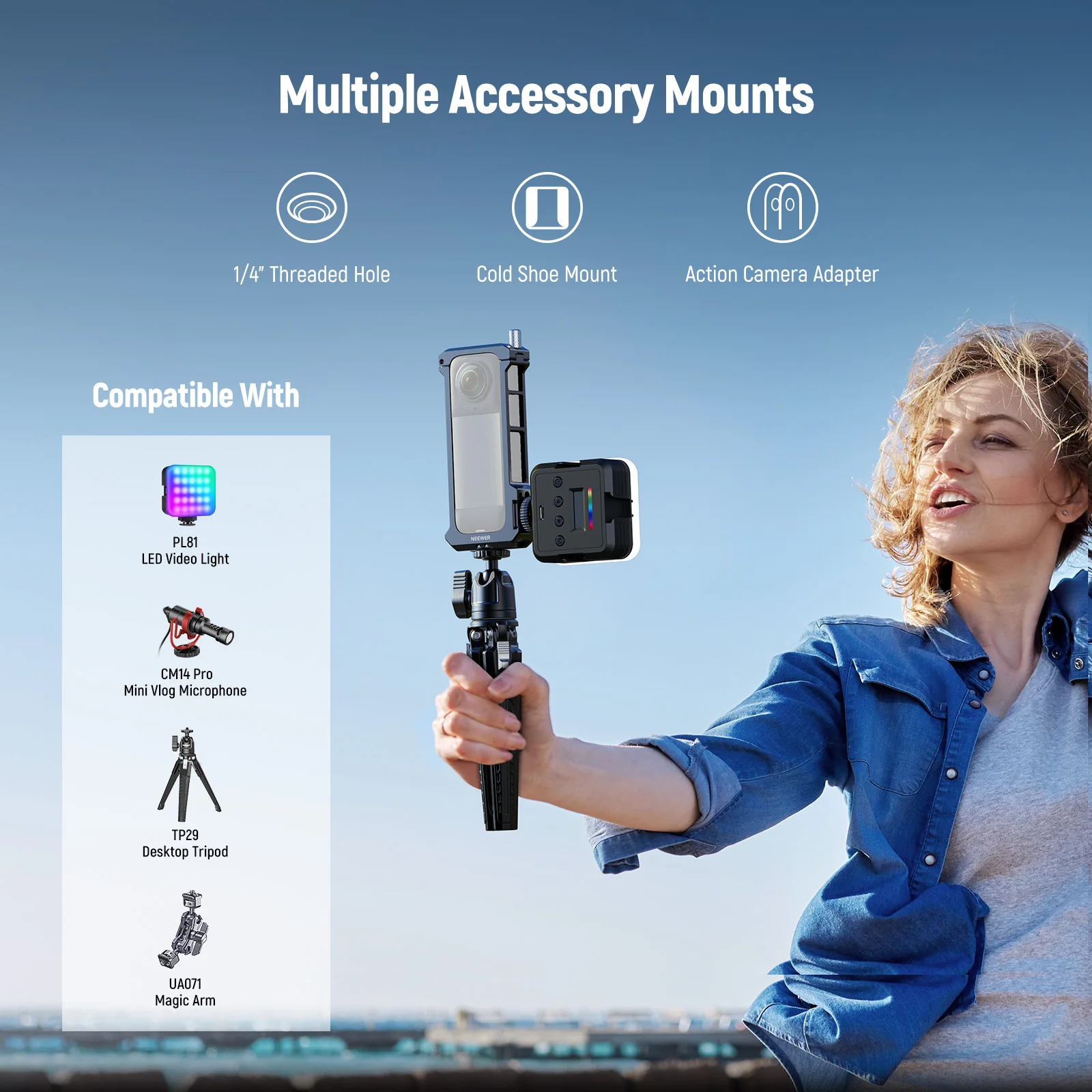 NEEWER X4 Jaula para cámara de acción, funda protectora con dedos plegables Compatible con Insta360 X4, plataforma de grabación de vídeo