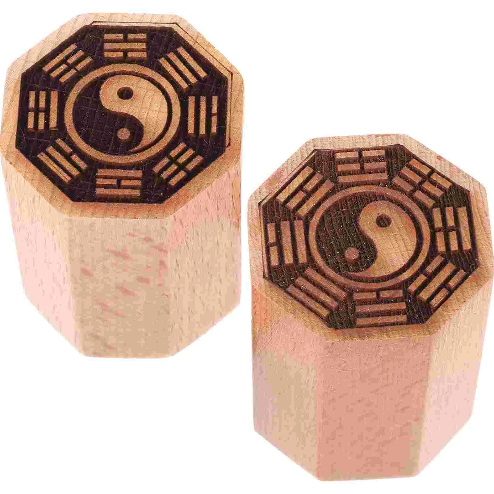 2 Pcs Bagua Seal Handbook Stamp Decoration Wooden Scrapbook Decorative Stamper Chinese Style