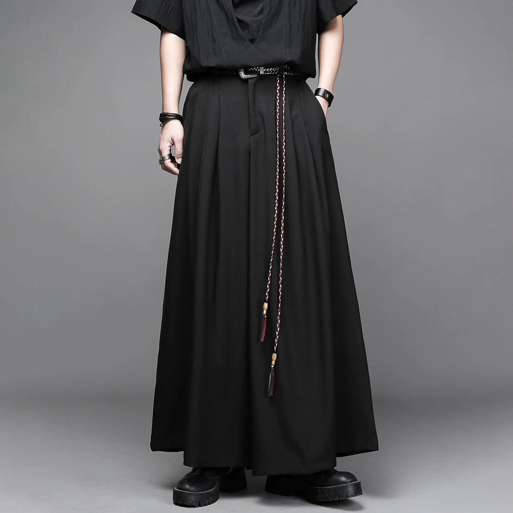 

XS-5XL Mens Spring Skirt Pants Dark Casual Plain Samurai Pants Hakama Fashion Youth Campus Versatile Culottes Men'S Clothing New