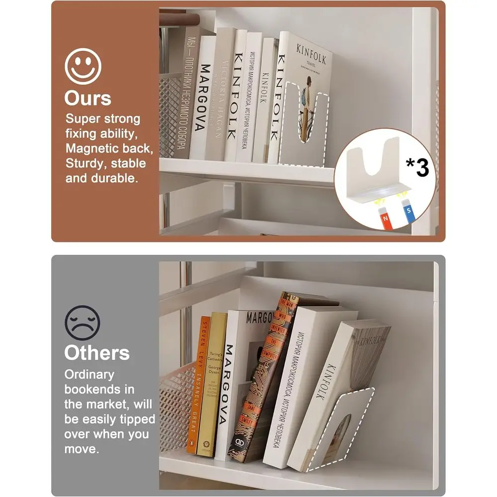 Book Cart Heavy Duty Double-Sided with Silent Wheels & 3 Magnetic Book Supports Rolling Bookshelf Library Book Truck for Home, O