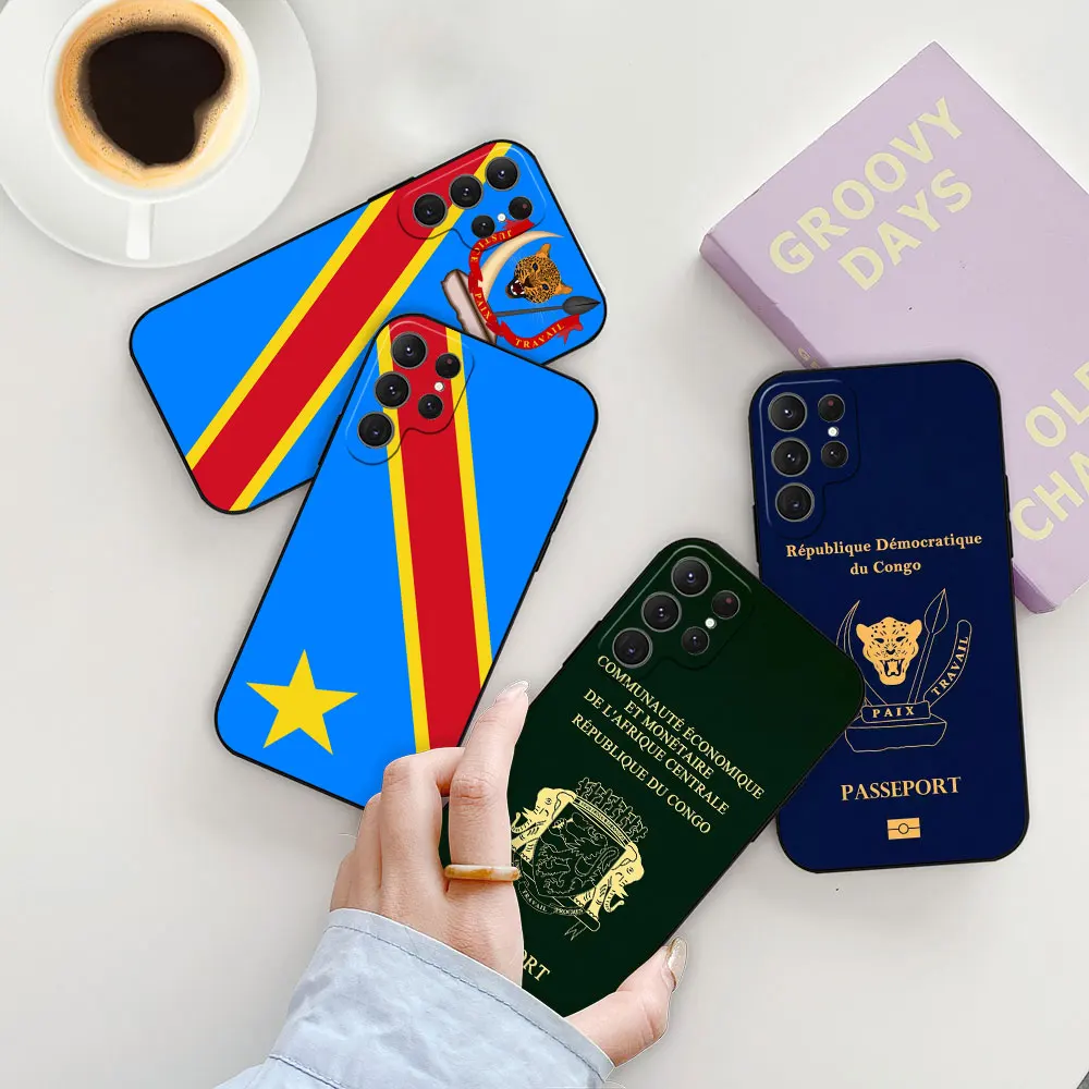 

Democratic Republic Of The Congo Flag Passport Case For Samsung Galaxy S24 S23 S22 S21 S20 Ultra FE S10 S9 Plus Black Soft Cover