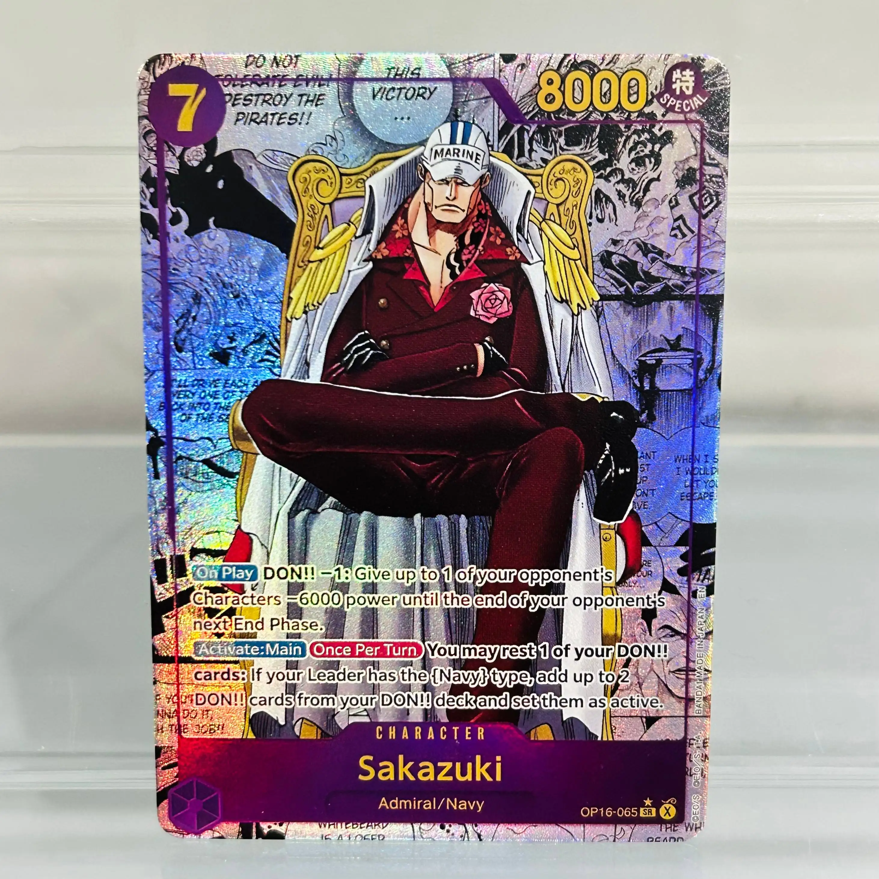 

One Piece English OP16-065 SR Sakazuki Manga Style Holographic Foil DIY Premium Anime Collection Card