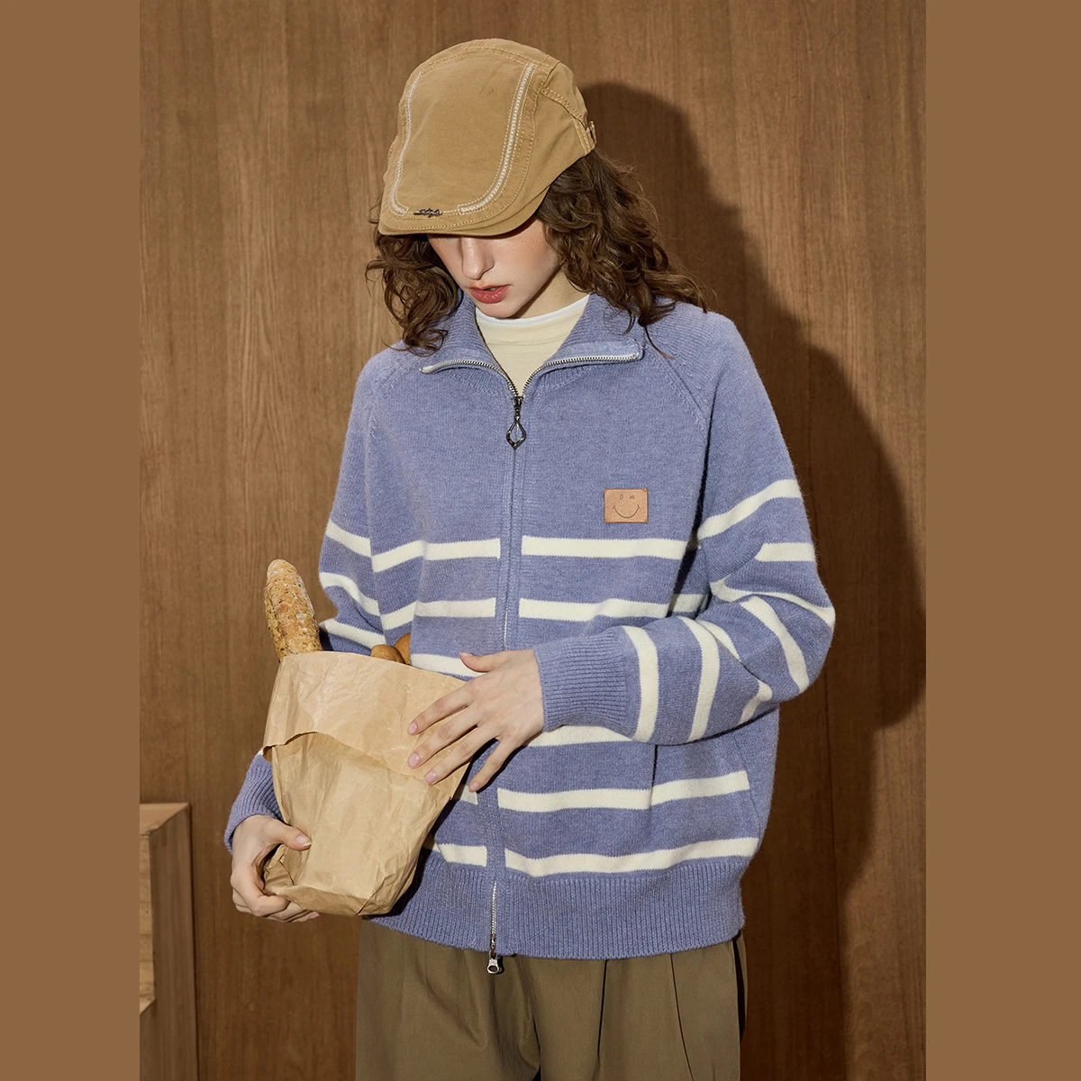 

Preppy Striped Knit Cardigan for Women 2025 Fall Japanese Lapel Collar Long Sleeve Zip Up Sweater Versatile Casual Jacket