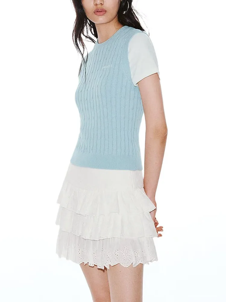 Fashionable Simple Color Block Knitted Sweater Spring New Arrival Women's round Neck Pullover French Style Twist Pattern view 3