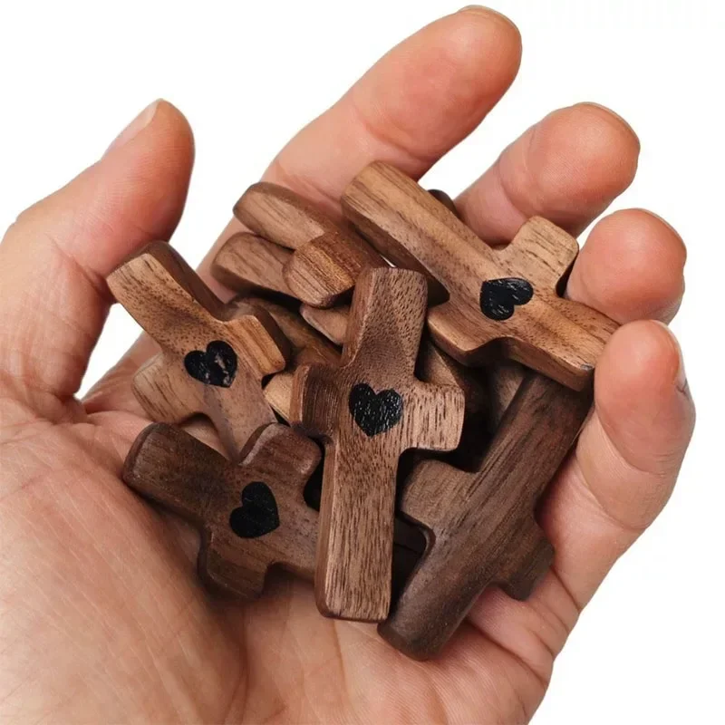 American Style Black Walnut Handle Piece Solid Wood Thumb Cross Wood Carving Small Accessory