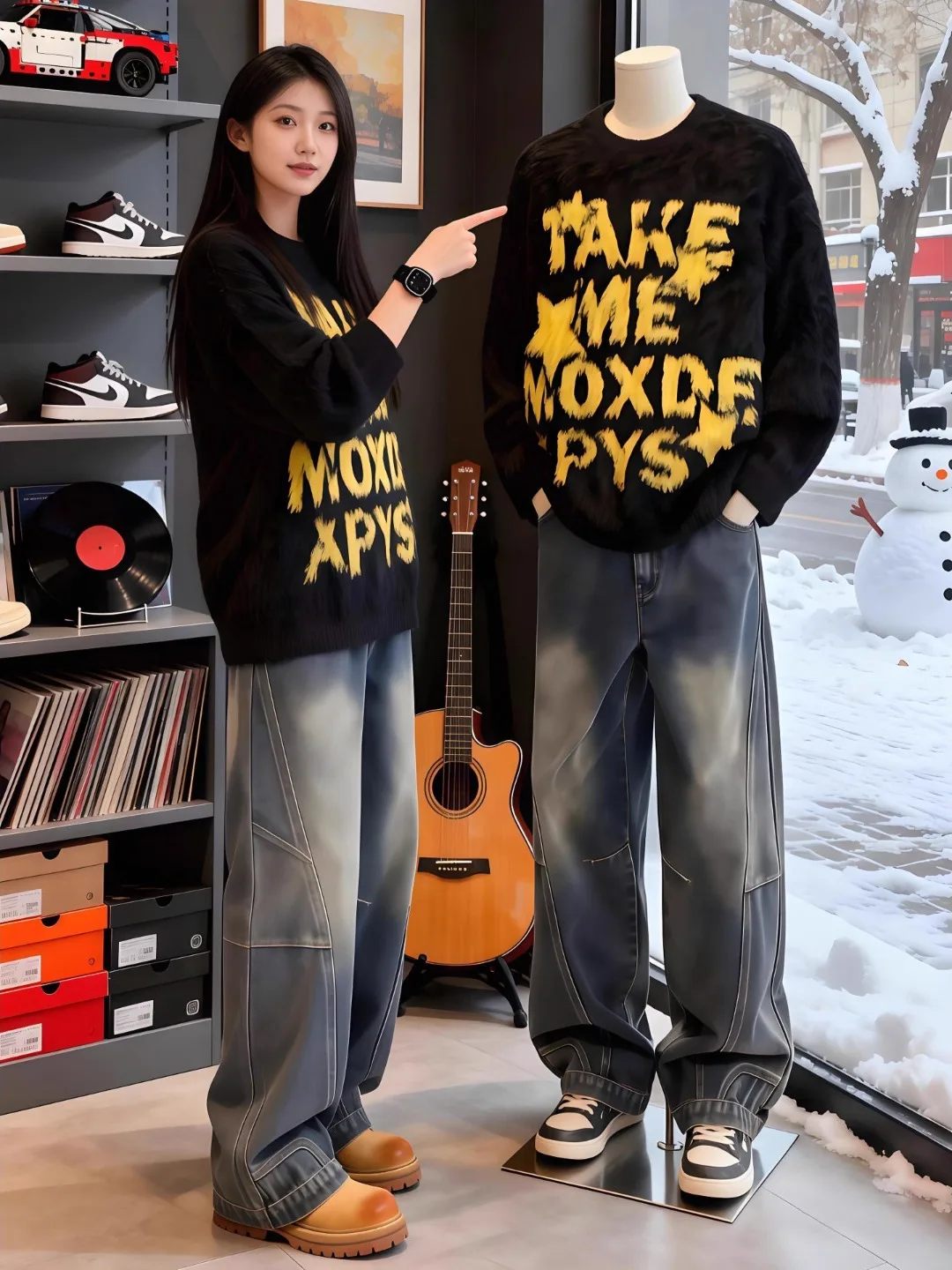 

Мужской зимний свитер из норки с американским ретро-принтом, мягкий, уютный, вязаный, для ношения под одеждой, шерстяной, для пар