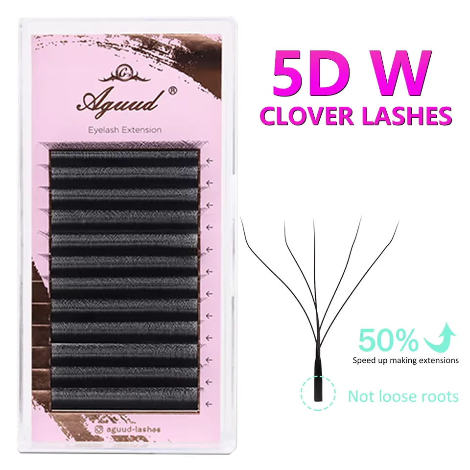 AGUUD New 5D W-Shaped Eyelashes Extension Automatic Flowering Premade Bloom Fans Woven Clover Lashes Faux Mink Soft Fairy Lash