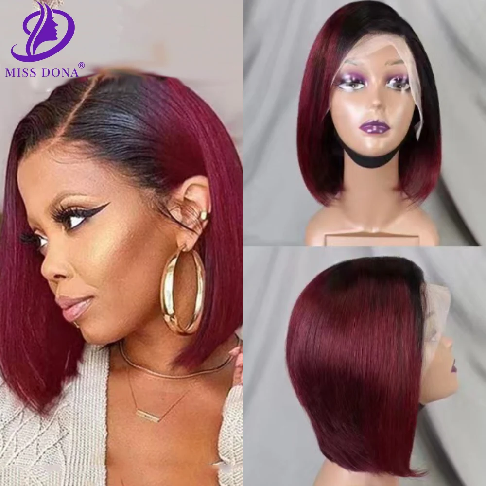 

Straight Bob Human Hair Wigs Ombre Burgundy Wig 13x4 Lace Frontal Wig Brazilian Human Remy Hair for Africa Women