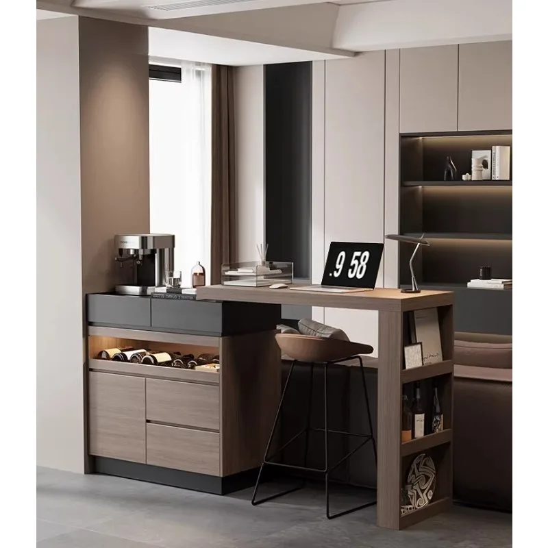 Home Color matching telescopic bar counter Italian minimalist walnut side cabinet wine cabinet storage cabinet multi-functional