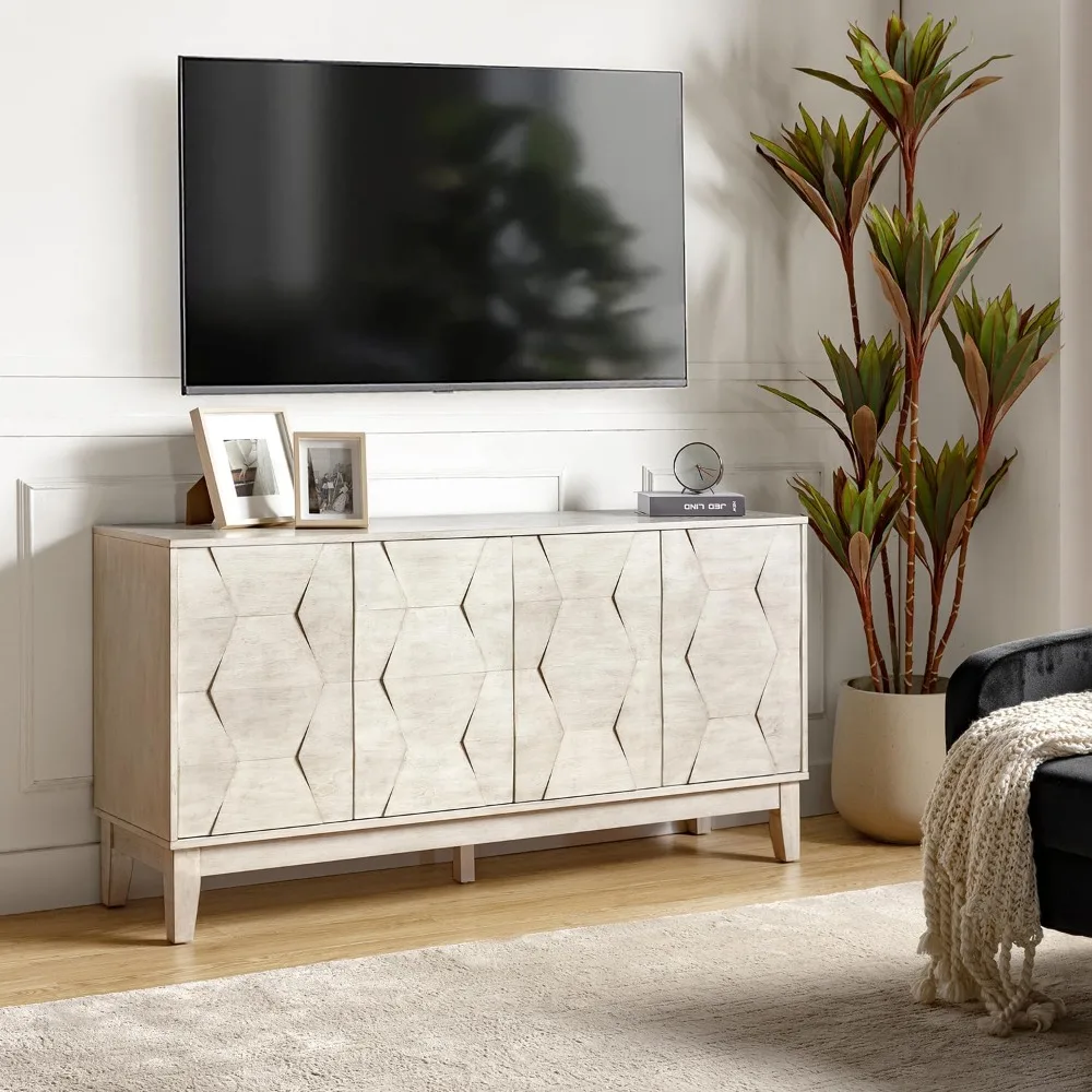 

Sideboard Buffet Cabinet with Solid Wood Legs, 60" Kitchen Storage Cabinet Credenza with 4 Doors and 2 Shelves, Storage Cabinet