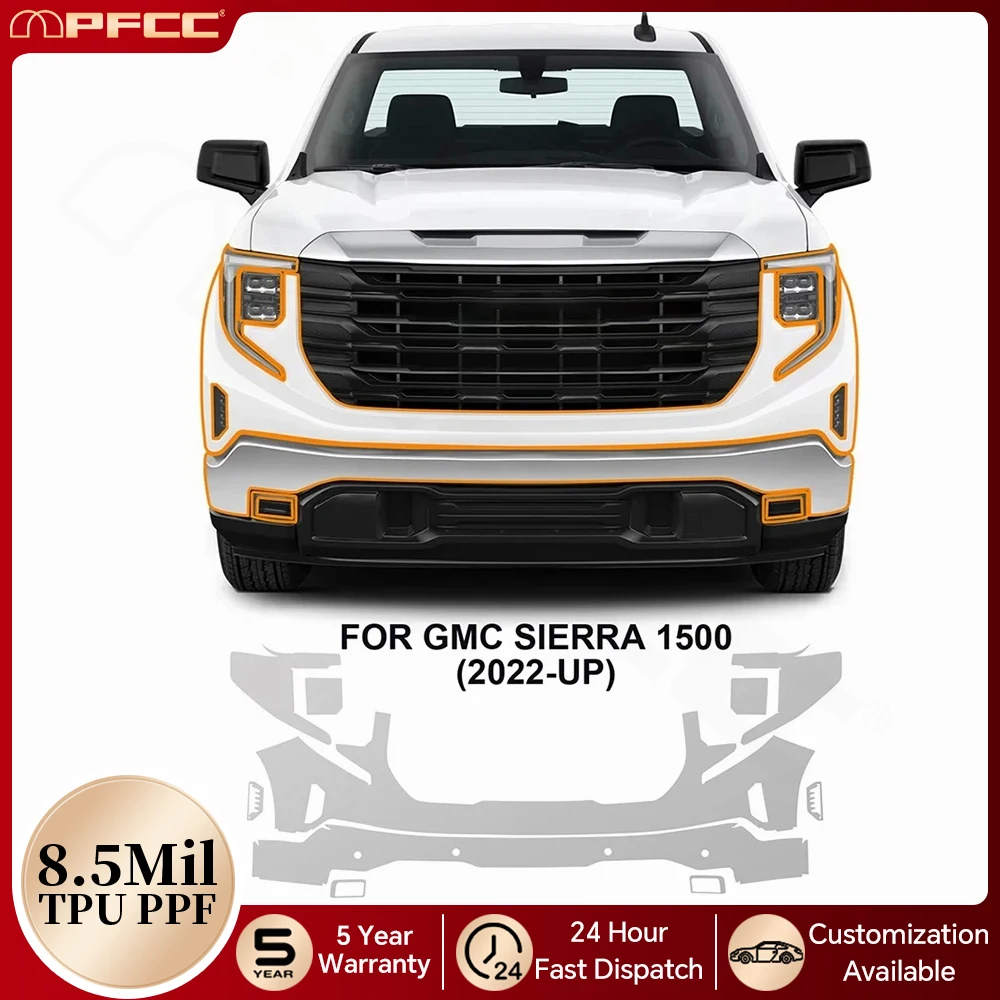 8.5Mil TPU Paint Protection Film Pre-cut PPF For GMC Sierra 1500 2022-2025 Car Body Sticker Clear Bra Anti-scratch Repairable