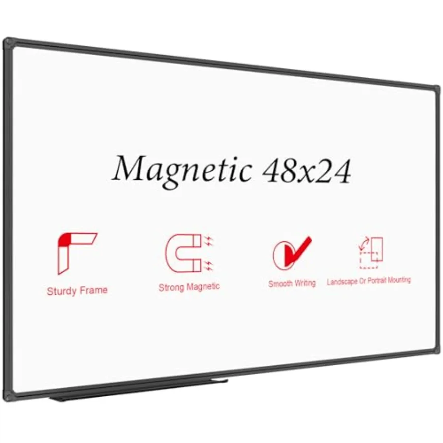 

Magnetic Whiteboard/White Board Dry Erase Board 48 x 24 Inch Black Aluminum Frame Wall Mounted Board for Office Home and School