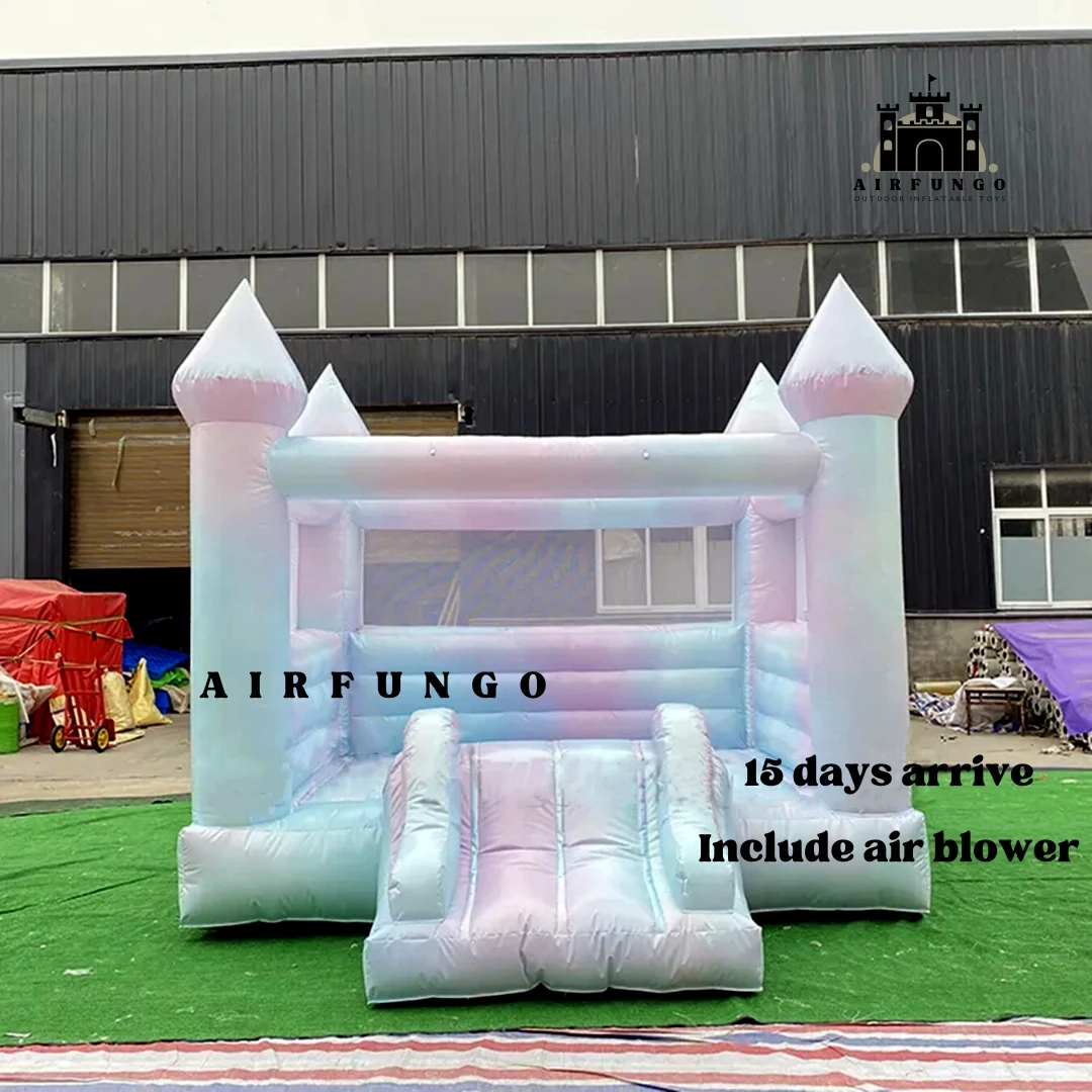 

10/13ft Commercial white bounce house for party rentals Tie-dye colors inflatable bouncy castle with air blower Customization