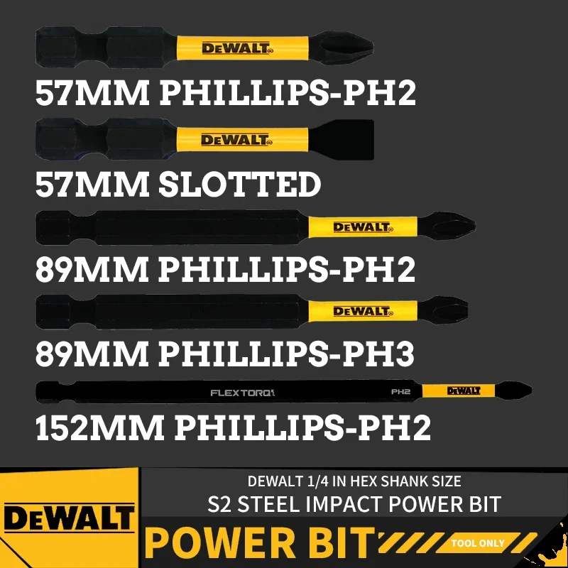 DEWALT Impact Power Bit DWA2SL8IRB DWA2PH2IRB DWA3PH2IRB DWA3PH3IRB DT7800T 57MM 89MM 152MM Phillips Slotted