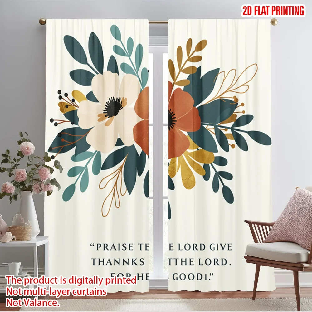 

2pcs 2D flat printing Party Curtains Praise Lord Thanks Good 100% Polyester Fabric Without Electricity Holiday Decorations