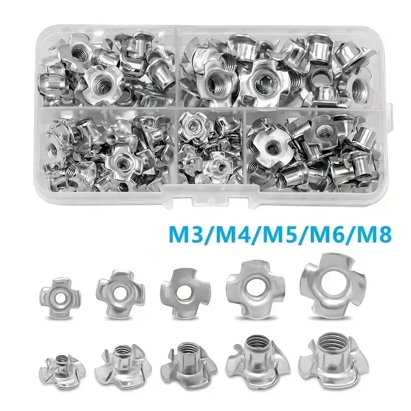 60Pcs Galvanized Four-Claw Nuts, Carbon Steel Four-Point Impact Nuts, Suitable For Wooden Furniture Maintenance