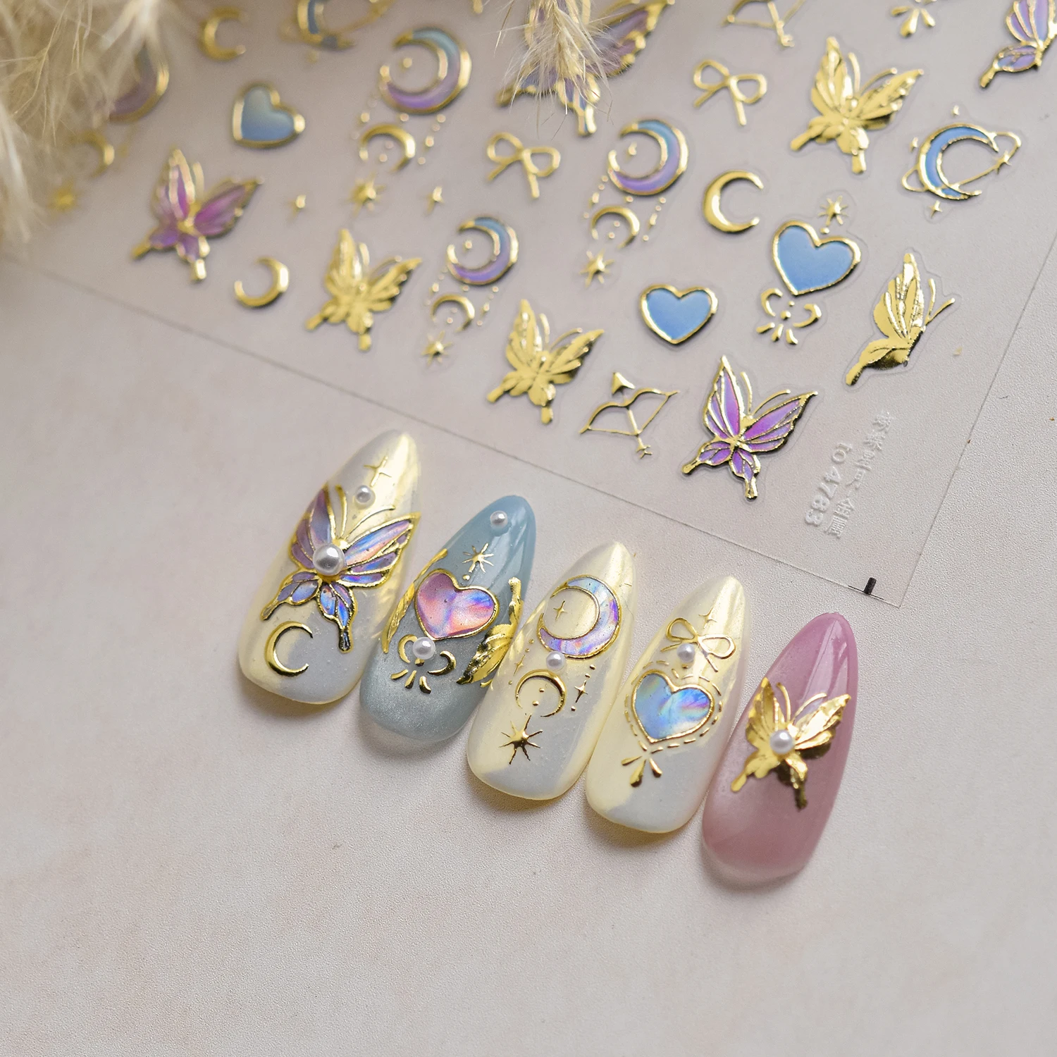 5D Metal Style Nail Stickers Flower Pop Hot Stamping Stickers Butterfly Nails Art Decorations Nail Accessories