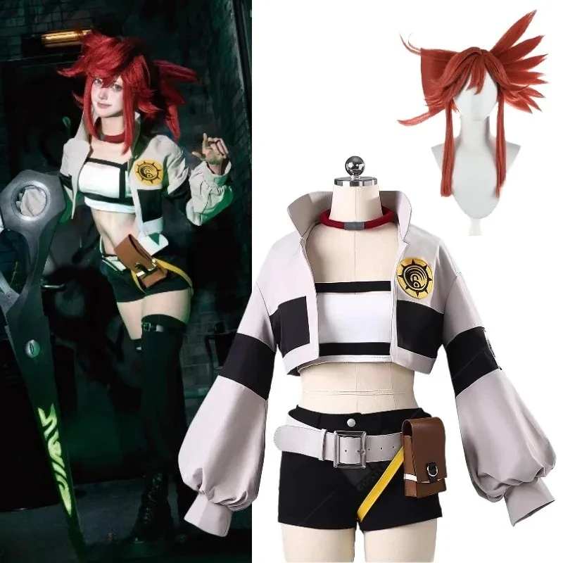 

Anime Liyao Riyo Cosplay Costume Top Vest Short Backpack Waist Bag Uniform Red Wig Halloween Carnival Party Roleplay Clothes