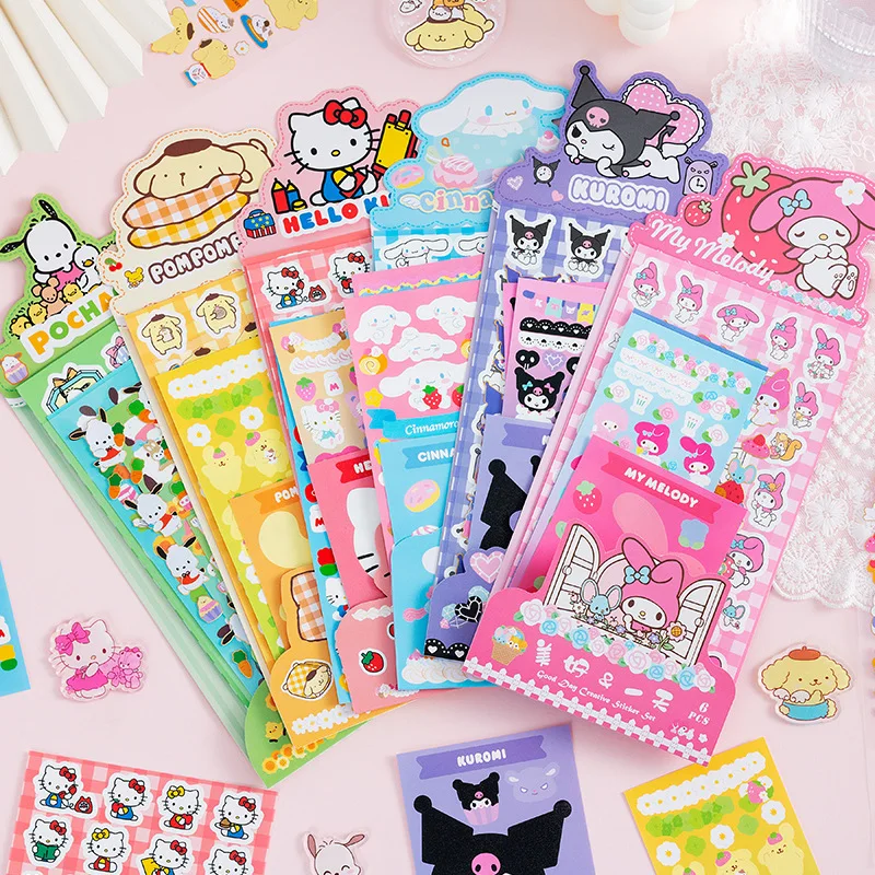 5 Sheets/Set Kawaii Sanrio Stationery Sticker Cartoon Animation Paper Sticker Set DIY Handbook Guka Decoration Material Stickers