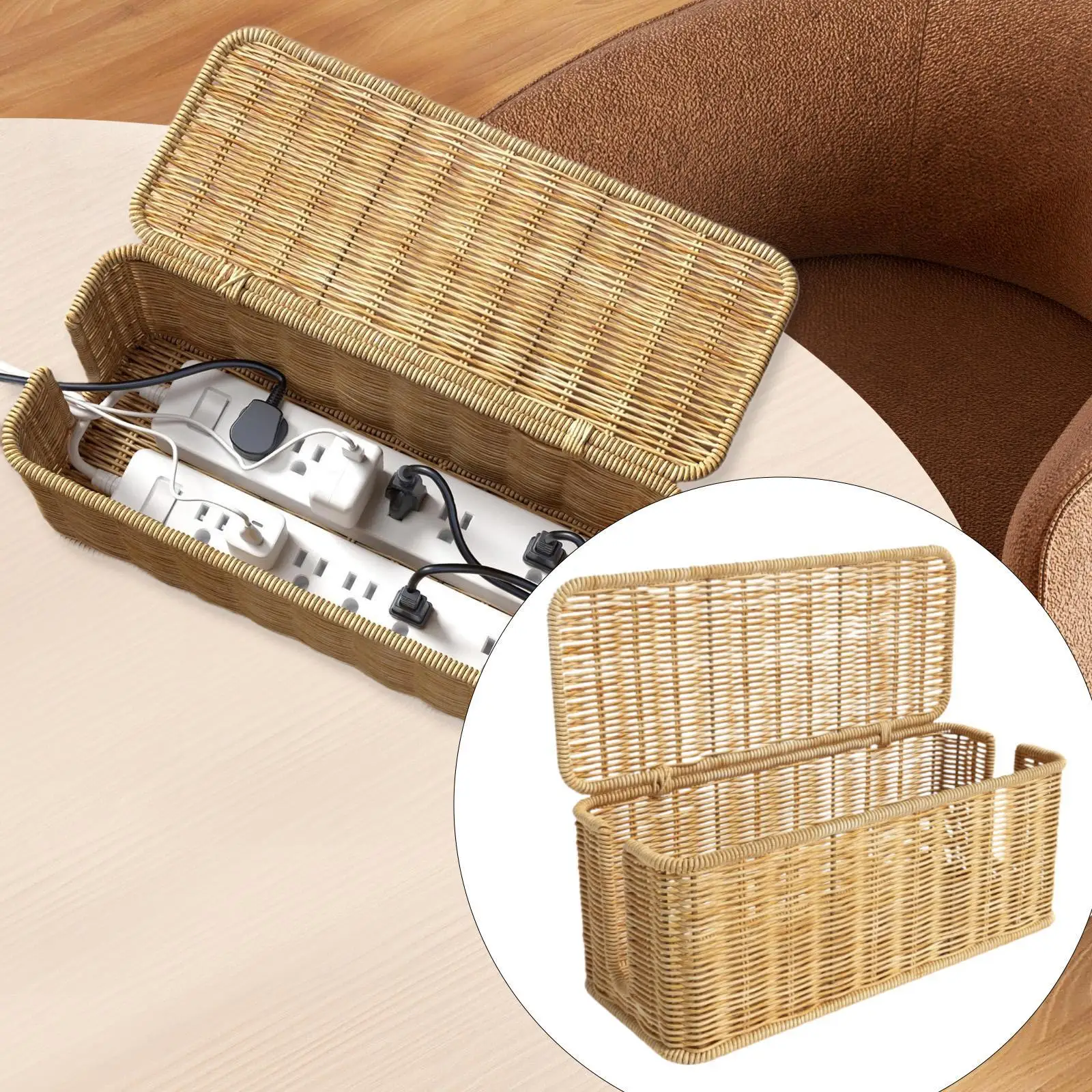 

Cable Management Box Woven Cord Organizer Box Cords Hider Box Cable Organizer for Tabletop Under Desk Home Power Strip Computer