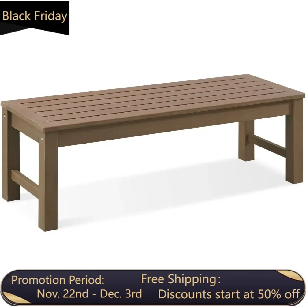 Two outdoor polyethylene wood terrace backless benches, a weather resistant garden bench that never rots or fades