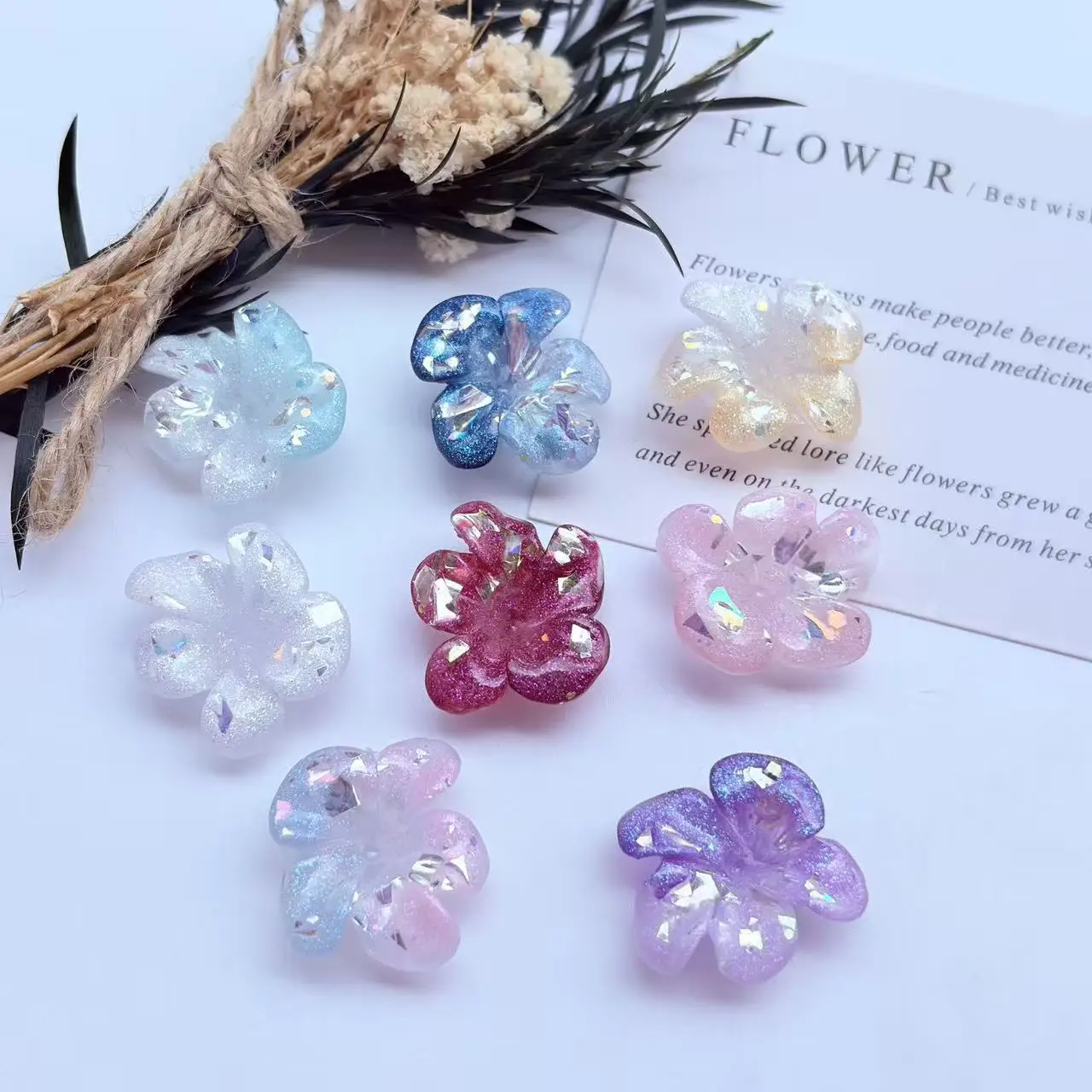 100PCS Five Petal Flowers 25MM luminous Five Petal Flower Resin Accessory DIY Handmade Material Decoration