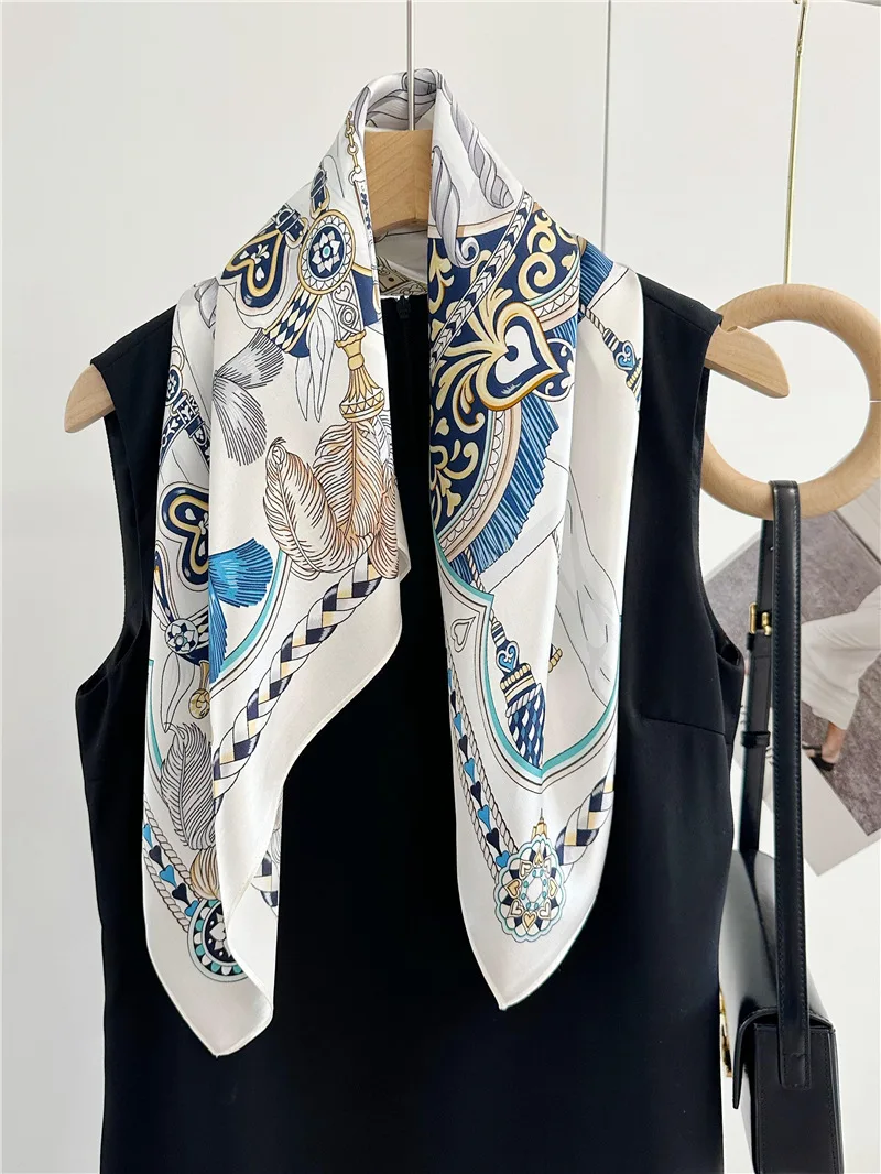 Horse Print Mulberry Silk Scarf Women Square Hand-Rolled edges Bandanas Top Scarves Accessories Square Head Neck Shawls