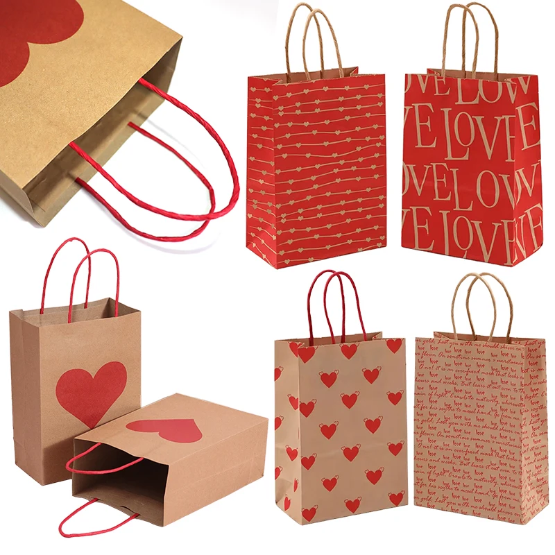 

5/10 шт., подарочная сувенирная упаковка, сумка на Новый год, День святого Валентина, сердце, сумки из крафт-бумаги, случайные смешанные узоры, аксессуары для вечеринок ZYF