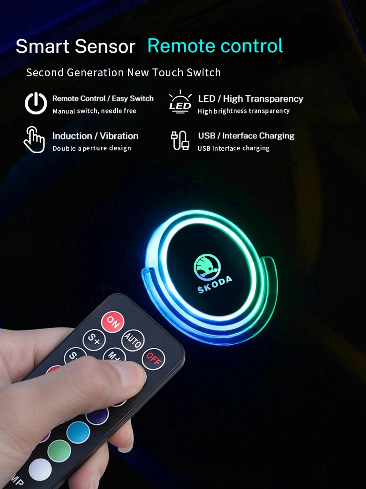 7 Color Car Changing LED Cup Holder Lights Rear Windshield Decorative Ambient Lighting For Skoda Superb Kamiq Kodiaq Octavia 2 3 - view 3