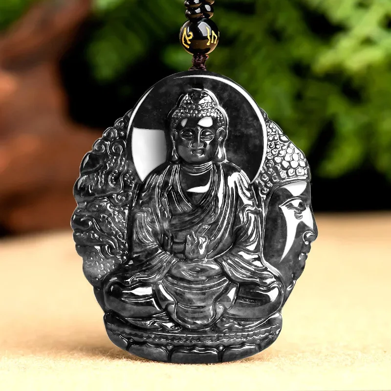 

Burmese Jadeite Patron Saint Pendant Black Jade Accessories Charm Necklace Vintage Natural Jewelry Designer Gifts for Women