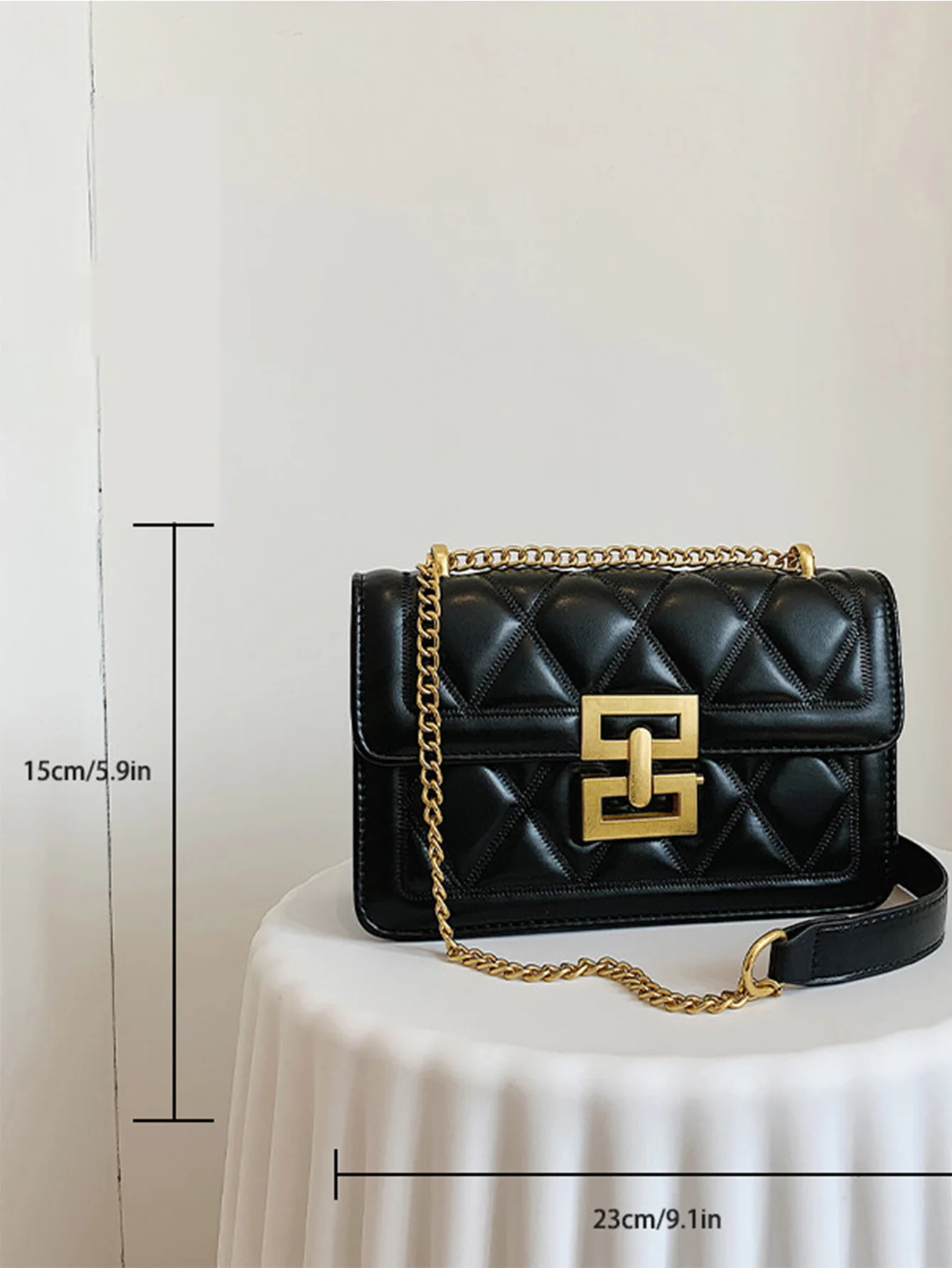 Stylish Quilted Flap Shoulder Bag With Metal Chain Strap