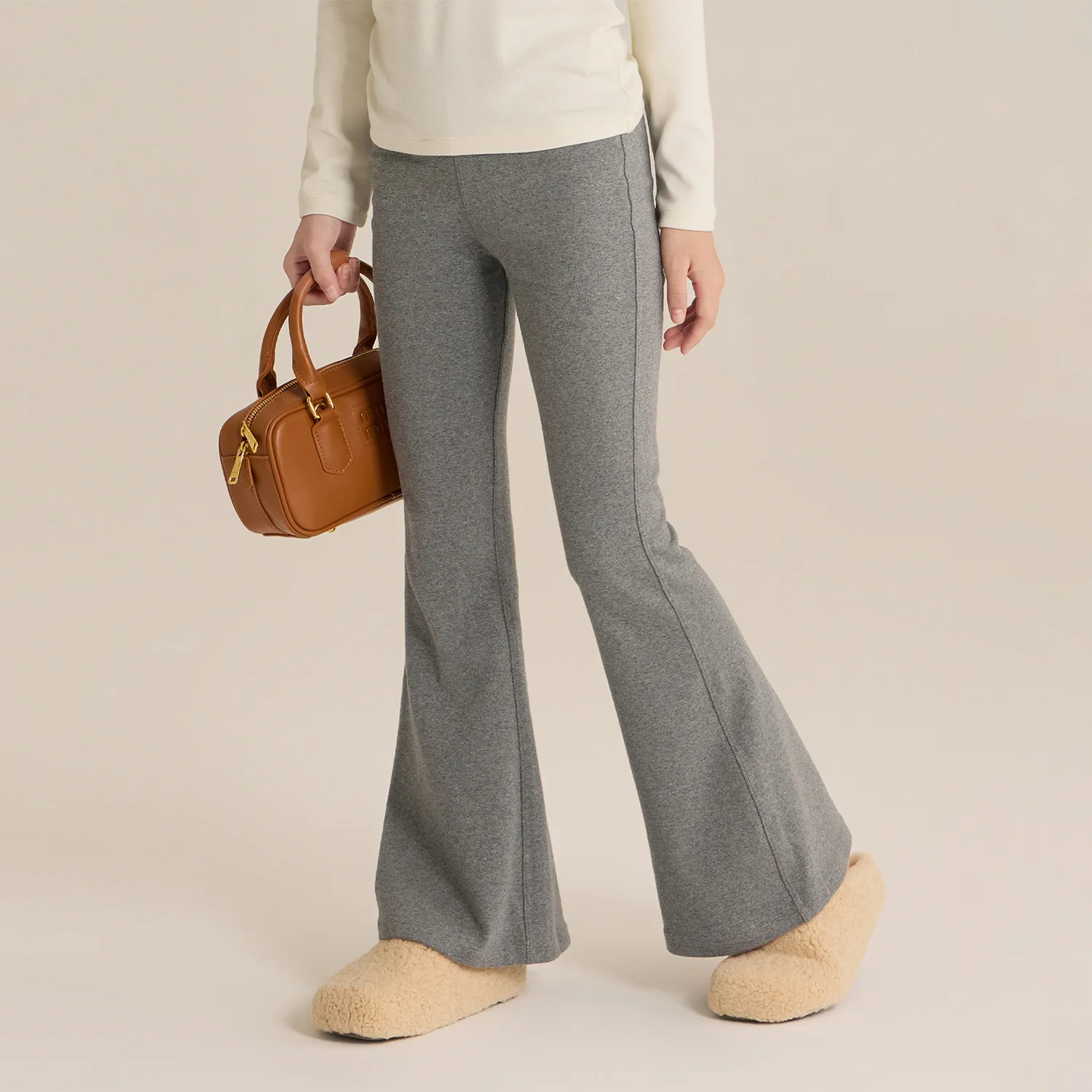 

Girls' slim fit flared pants for autumn and winter 2025 new high waisted fleece micro flared pants versatile casual pants