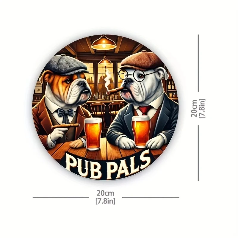 8x8inch Vintage Bulldog Bar Metal Sign - Retro Aluminum Wall Art Featuring Humorous Bulldog Scenes, Perfect for Bars, Cafes, and Beach Cabins