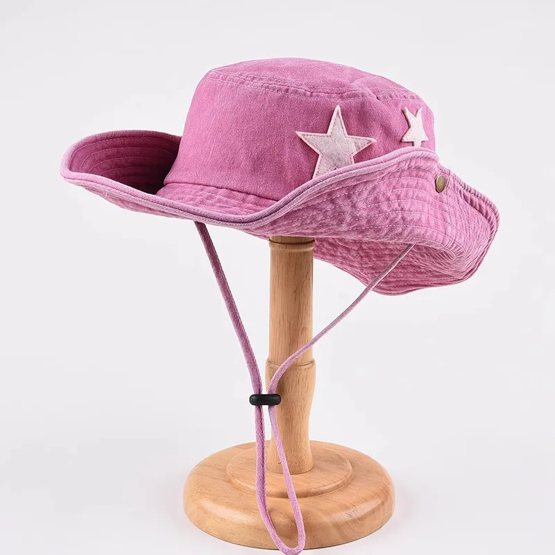 

Cute Star Pink Bucket Hats Women Summer Outdoor Camping Sunscreen Cowboy Hat Versatile Hiking Caps
