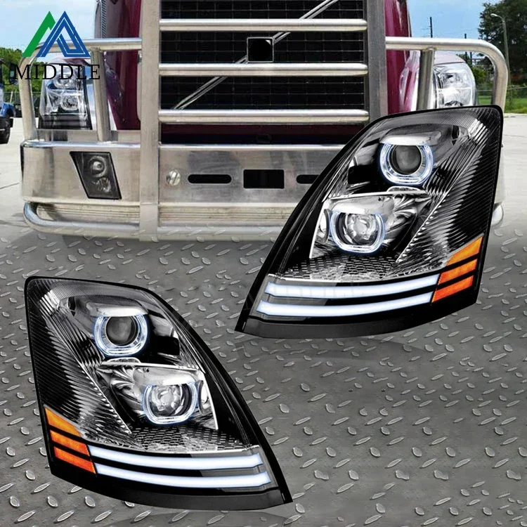 2021 AMERICAN TRUCK LED CHROME PROJECTOR HEADLIGHT WITH LED DUAL FUNCTION TURN SIGNAL FOR VOLVO VNL & VT 2004-2018