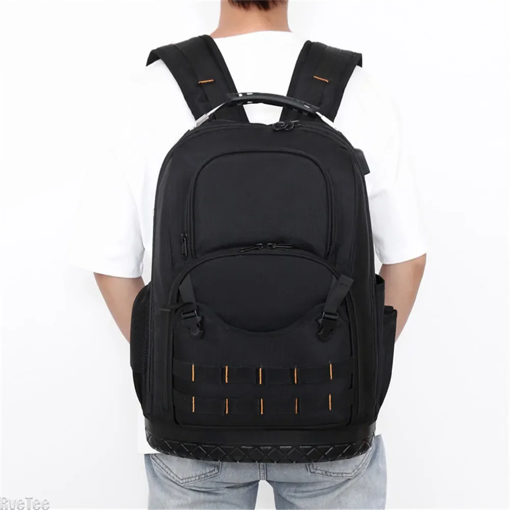 New Tool Backpack with Plastic Bottom Insert Tools Pockets Transparent Zipper Pocket Large Tool Organizer for Electrician