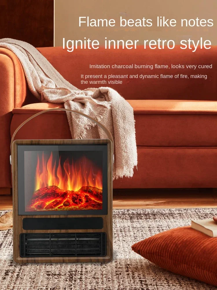 220V Rongzhi retro fireplace heater, household 3D simulation flame European style heater, fast heating and remote control heater