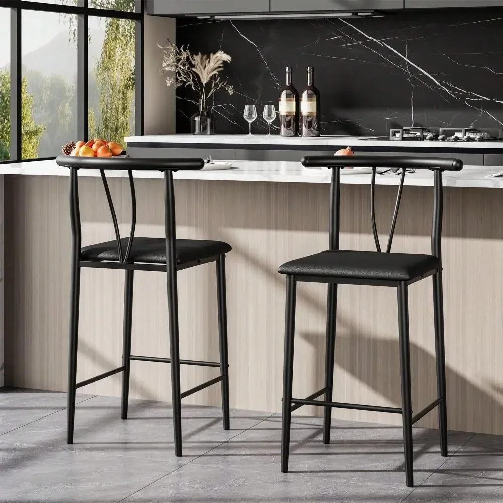 

Bar Stools Set Of 2 4,Counter Height Bar Stools Set,Metal Barstools With Wide PU holstered Seat,Bar Chairs With Footrest Curv