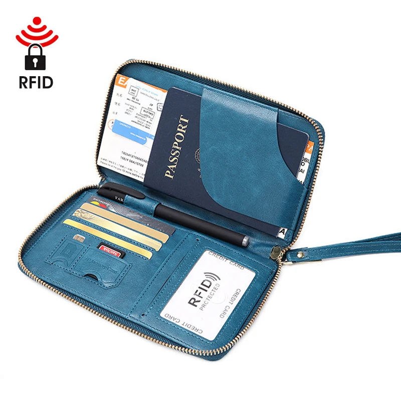 

Quality RFID Large Capacity Passport Wallet Travel Necessities Passport Cover Portable Mobile Phone Wallet Ticket Bank Card Bag