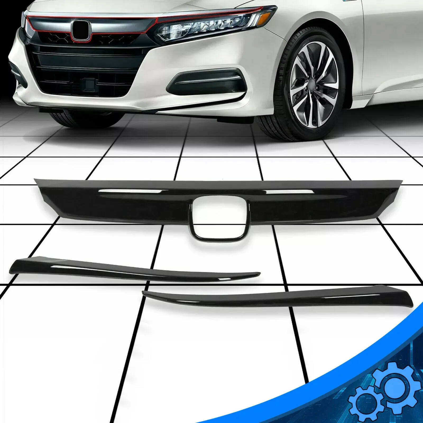 

For Honda Accord 2018-2020 3x Glossy Black JDM Style Front Grille Grill Replaced