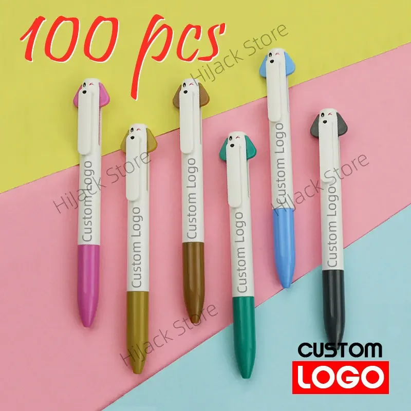 

100pcs Customizable Plastic Dog Pens with Dual Ink and Promotional Advertising Custom Logo push action pen Ballpoint Pens Cute