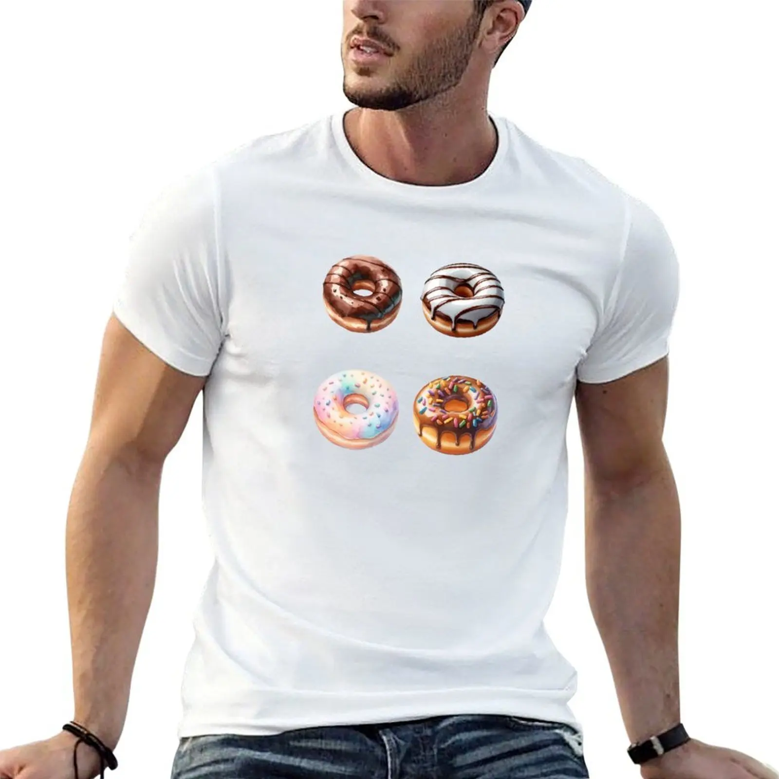 Donuts- Variety Fun Exciting Dessert Pattern T-Shirt Plus Size Outdoor Casual Top