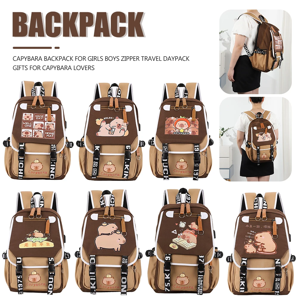 Capybara Book Bag with 1 Main Compartment for Girls Boys Laptop Backpack Zipper School Bag Rucksack Gifts for Capybara Lovers