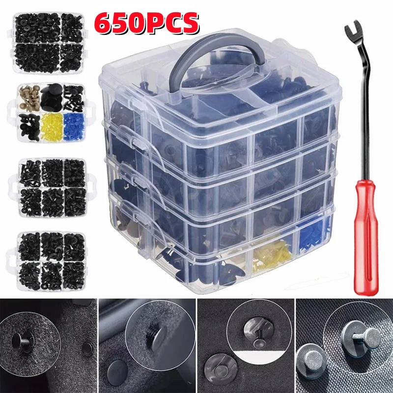 

650pcs Car Plastic Fastener Clips Set with Box Mixed Auto Body Push Retainer Pin Rivet Bumper Door Trim Panel Fastener Clip Kit