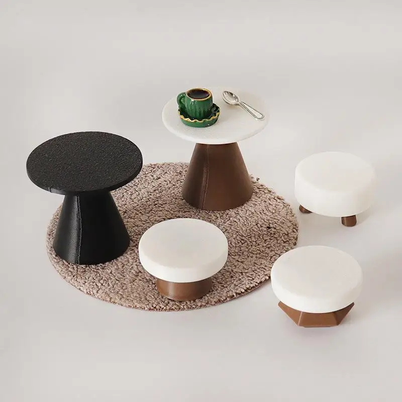 4Pcs Dollhouse Simulation Table Model Ornament Handmade DIY Stool Scene Home Decoration Mini Toys Doll House Accessories