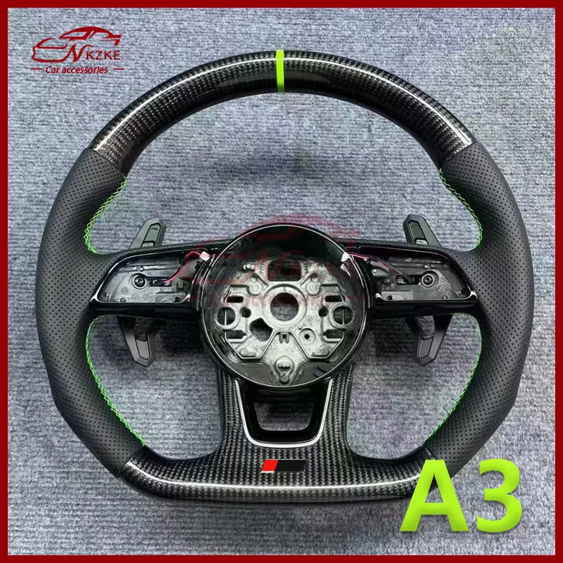 

Перфорированный кожаный руль из углеродного волокна для Audi A3 RS23 2021-2023 гг., оснащенными лопастями переключения передач, серия зеленый