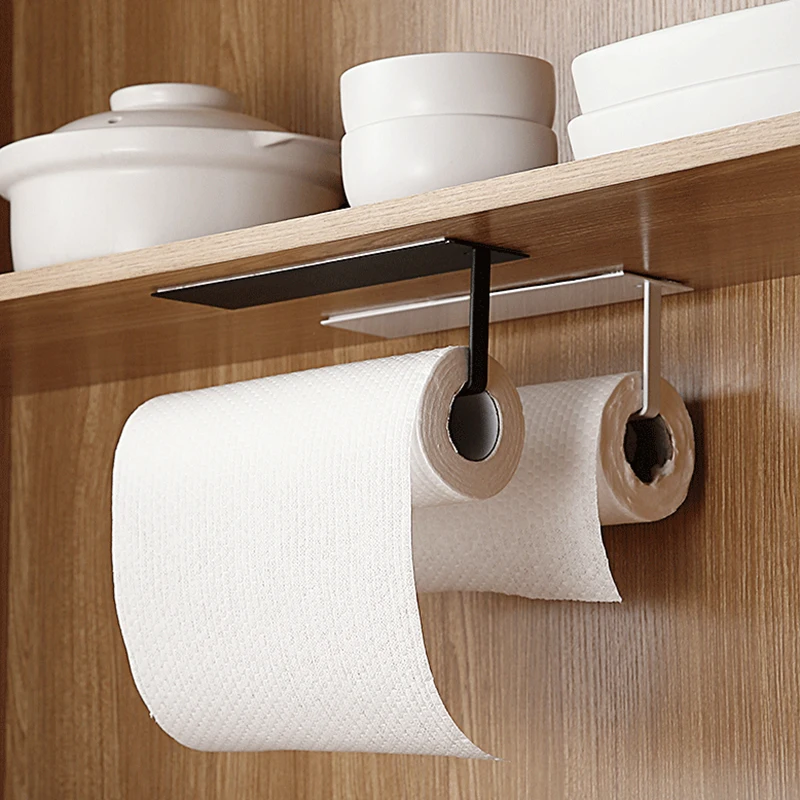 Kitchen Self-adhesive Roll Rack Paper Towel Holder Tissue Hanger Rack Nail-free Cabinet Shelf Sundries Accessories