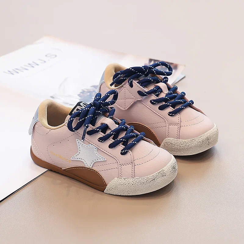 

New Kids Sneakers Girls Simple Soft-Soled Casual Shoes Boys Lace-Up Spring and Autumn Fashion Children's Sports Shoes