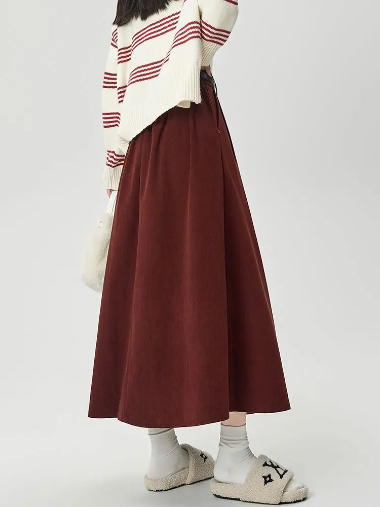 الكورية نمط أنيق سروال قصير ألف خط تنورة للنساء الخريف الشتاء عادية ريترو كبير سوينغ التنانير الطويلة سيدة